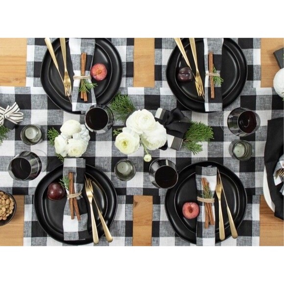 Solino Home 100% Pure Linen Placemats 14 x 19" Fall/Winter Buffalo Check - Picture 3 of 8